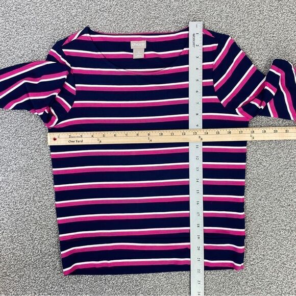 Chico’s Striped Flare Sleeve Knit Shirt Blue Pink 0 Small 4 - Picture 11 of 12